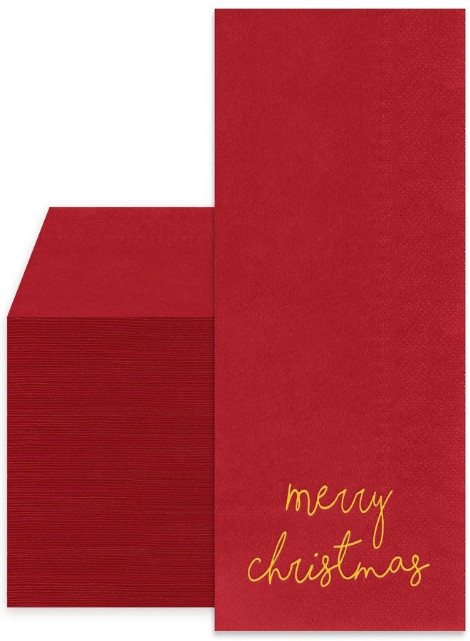 Whaline Merry Christmas Guest Napkins Red Gold Foil Disposable Paper Napkins Xmas Guest Hand Napkin Towel for Winter Party Supplies Bathroom Table Decor, 50 Pcs - Image 1
